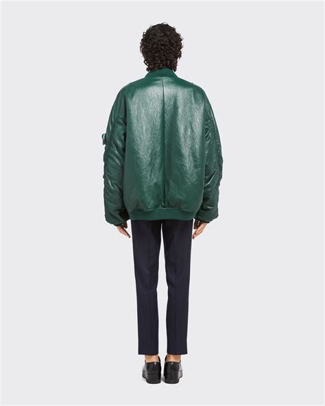 bomberino prada azzurro|Billiard Green Oversized Nappa Leather Bomber Jacket .